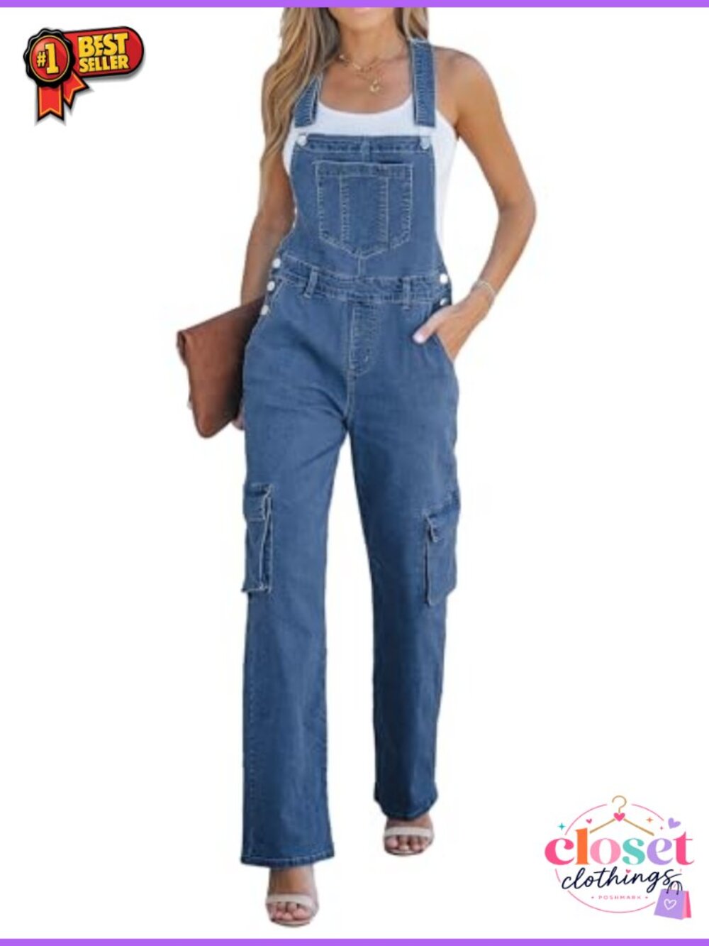 Cargo Jean Overalls Women Wide Leg Bib Stretchy Denim Jumpsuit Loose